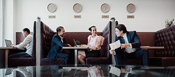 Coworking area at Servcorp Schuman, European Quarter—professional setup 